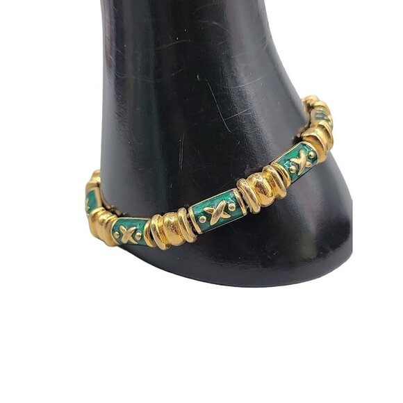 Joan Rivers Green Enamel Gold Plated Tennis Bracelet Size 7.5 1990s Ladies - Picture 2 of 12